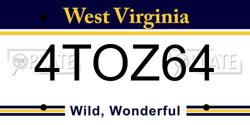 4TOZ64 West Virginia License Plate