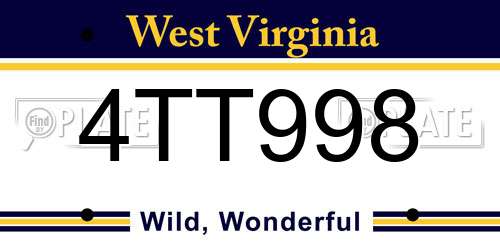 4TT998 West Virginia License Plate