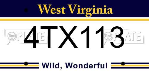 4TX113 West Virginia License Plate