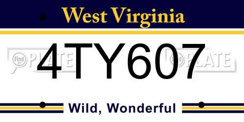 4TY607 West Virginia License Plate
