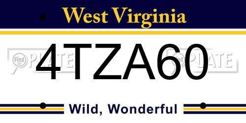 4TZA60 West Virginia License Plate