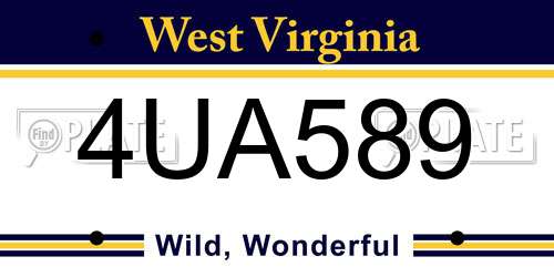 4UA589 West Virginia License Plate