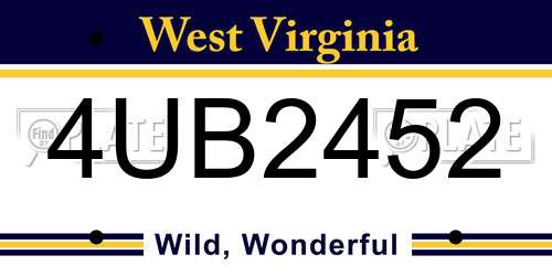 4UB2452 West Virginia License Plate