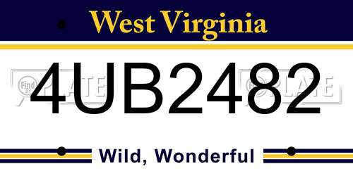 4UB2482 West Virginia License Plate