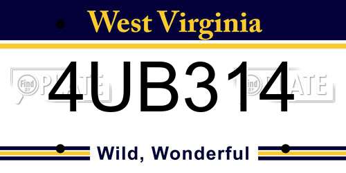 4UB314 West Virginia License Plate