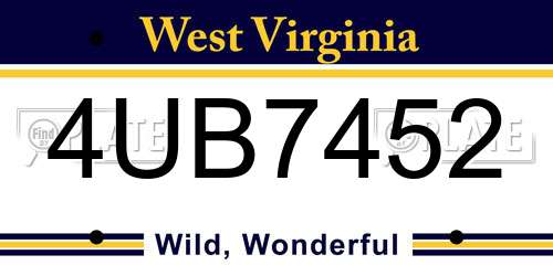 4UB7452 West Virginia License Plate