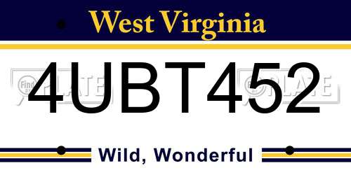 4UBT452 West Virginia License Plate