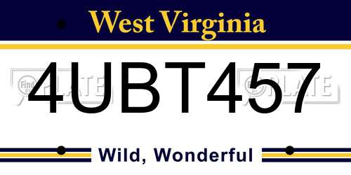 4UBT457 West Virginia License Plate