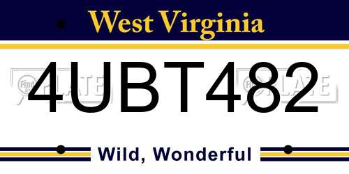4UBT482 West Virginia License Plate