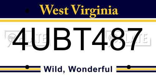 4UBT487 West Virginia License Plate