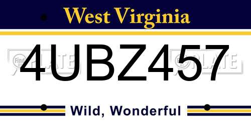 4UBZ457 West Virginia License Plate