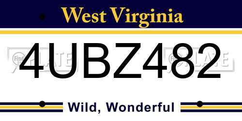4UBZ482 West Virginia License Plate