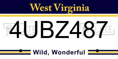 4UBZ487 West Virginia License Plate