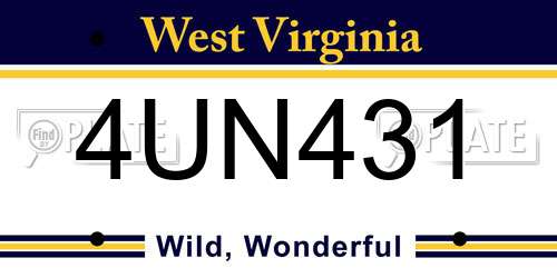 4UN431 West Virginia License Plate