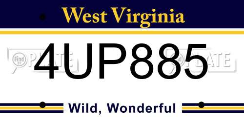 4UP885 West Virginia License Plate