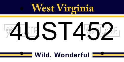 4UST452 West Virginia License Plate
