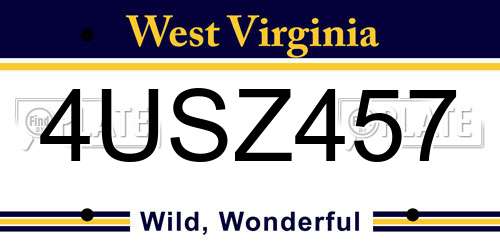 4USZ457 West Virginia License Plate