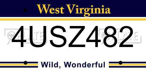 4USZ482 West Virginia License Plate