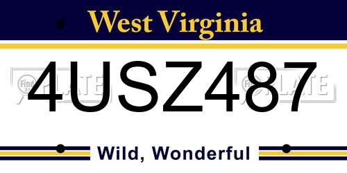 4USZ487 West Virginia License Plate