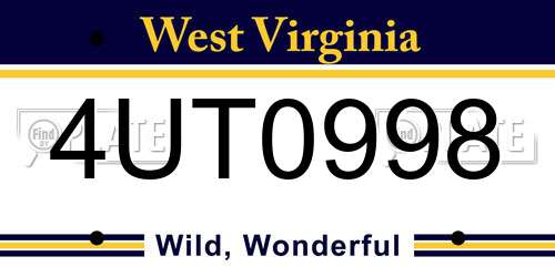 4UT0998 West Virginia License Plate