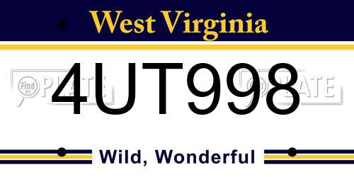 4UT998 West Virginia License Plate