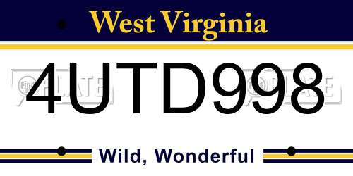 4UTD998 West Virginia License Plate