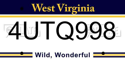 4UTQ998 West Virginia License Plate