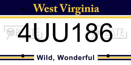 4UU186 West Virginia License Plate