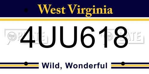 4UU618 West Virginia License Plate