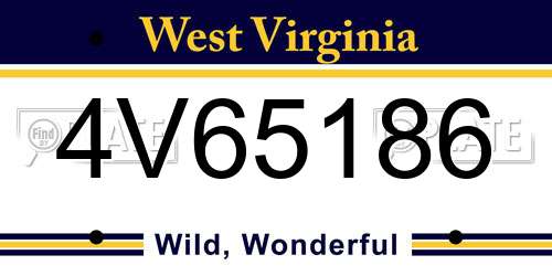 4V65186 West Virginia License Plate