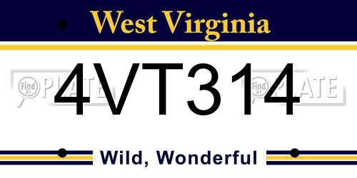4VT314 West Virginia License Plate