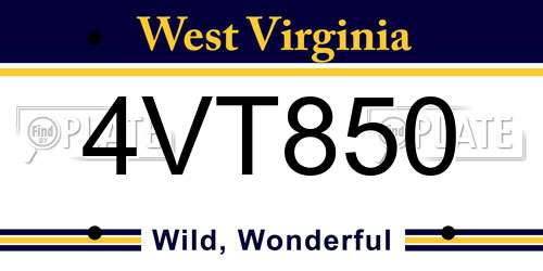 4VT850 West Virginia License Plate