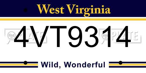 4VT9314 West Virginia License Plate