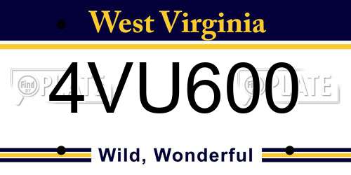 4VU600 West Virginia License Plate