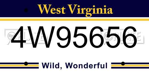 4W95656 West Virginia License Plate
