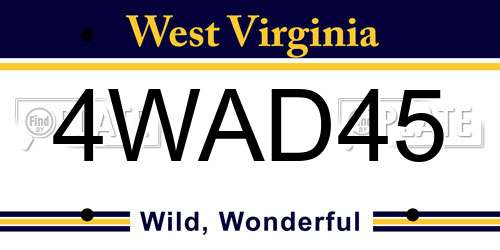4WAD45 West Virginia License Plate