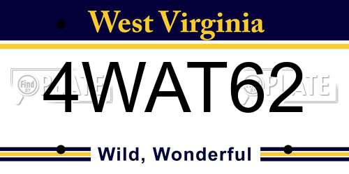 4WAT62 West Virginia License Plate
