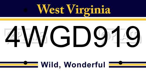 4WGD919 West Virginia License Plate