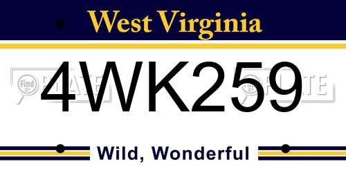 4WK259 West Virginia License Plate
