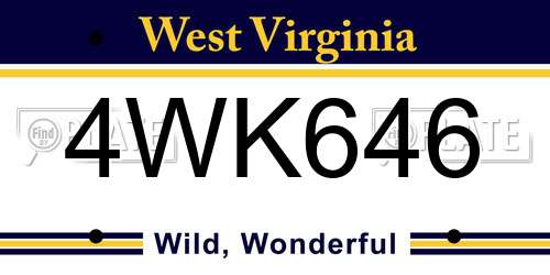 4WK646 West Virginia License Plate