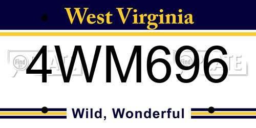 4WM696 West Virginia License Plate