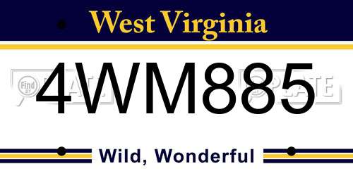 4WM885 West Virginia License Plate