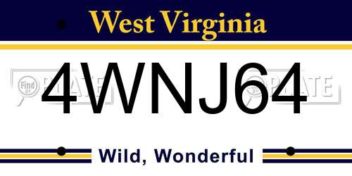 4WNJ64 West Virginia License Plate