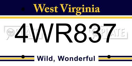 4WR837 West Virginia License Plate