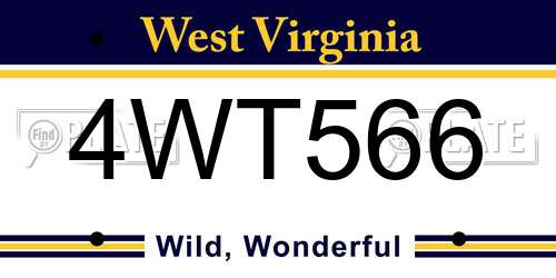 4WT566 West Virginia License Plate