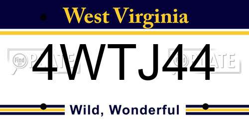 4WTJ44 West Virginia License Plate