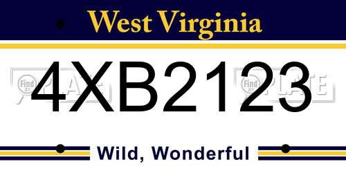 4XB2123 West Virginia License Plate