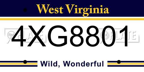 4XG8801 West Virginia License Plate