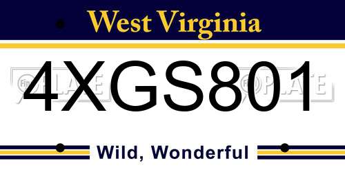 4XGS801 West Virginia License Plate