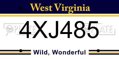 4XJ485 West Virginia License Plate